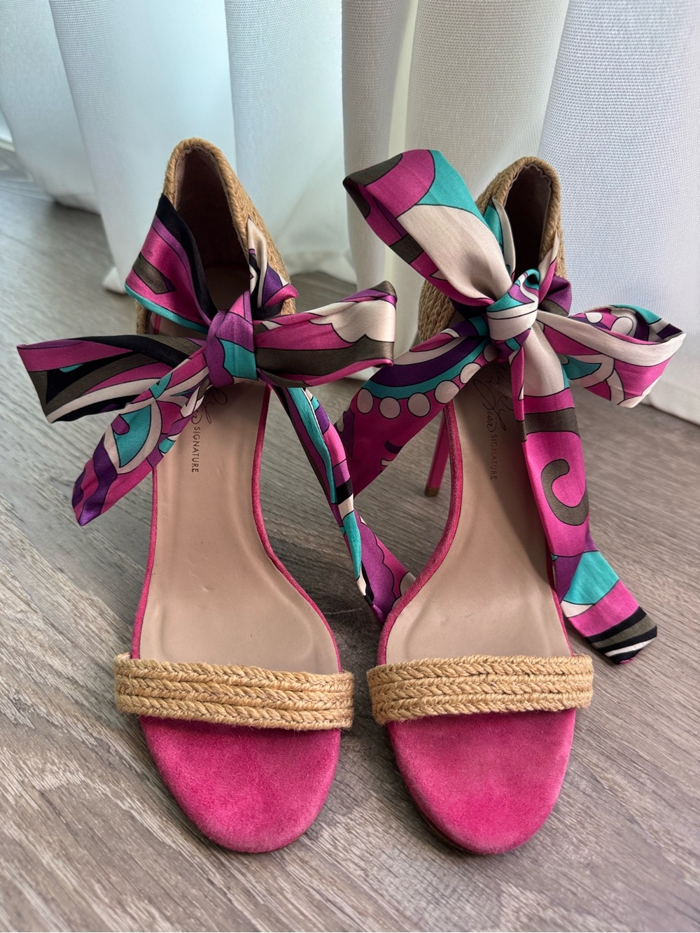 Donald J. Pliner Pink Heels With Colorful Ankle Ties - Size 7.5
